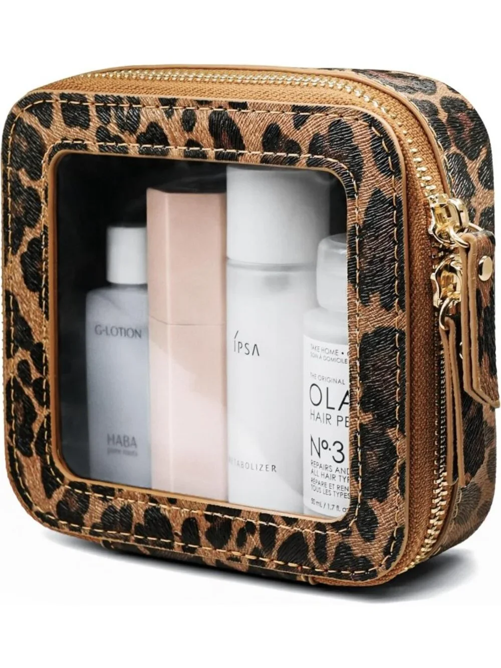 Clear Mini Makeup Bag - Cute Leopard Print Travel Pouch for Purse & Car